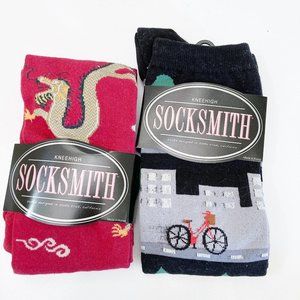 NEW Socksmith Womens Bundle 2 Pairs Fun Knee High Socks Dragon Bike Ride Novelty